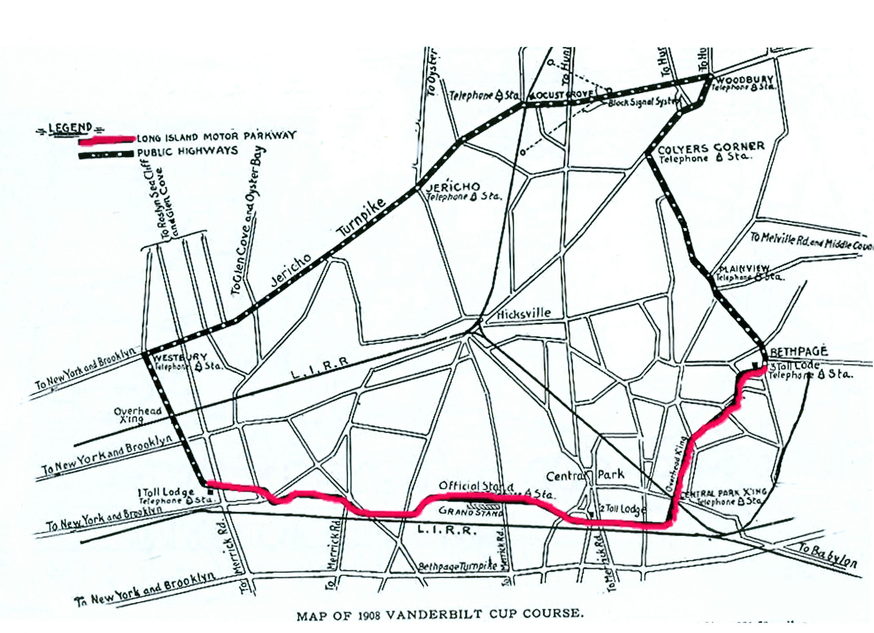 Round Swamp Road Map of 1908 Vanderbilt Cup Race Course