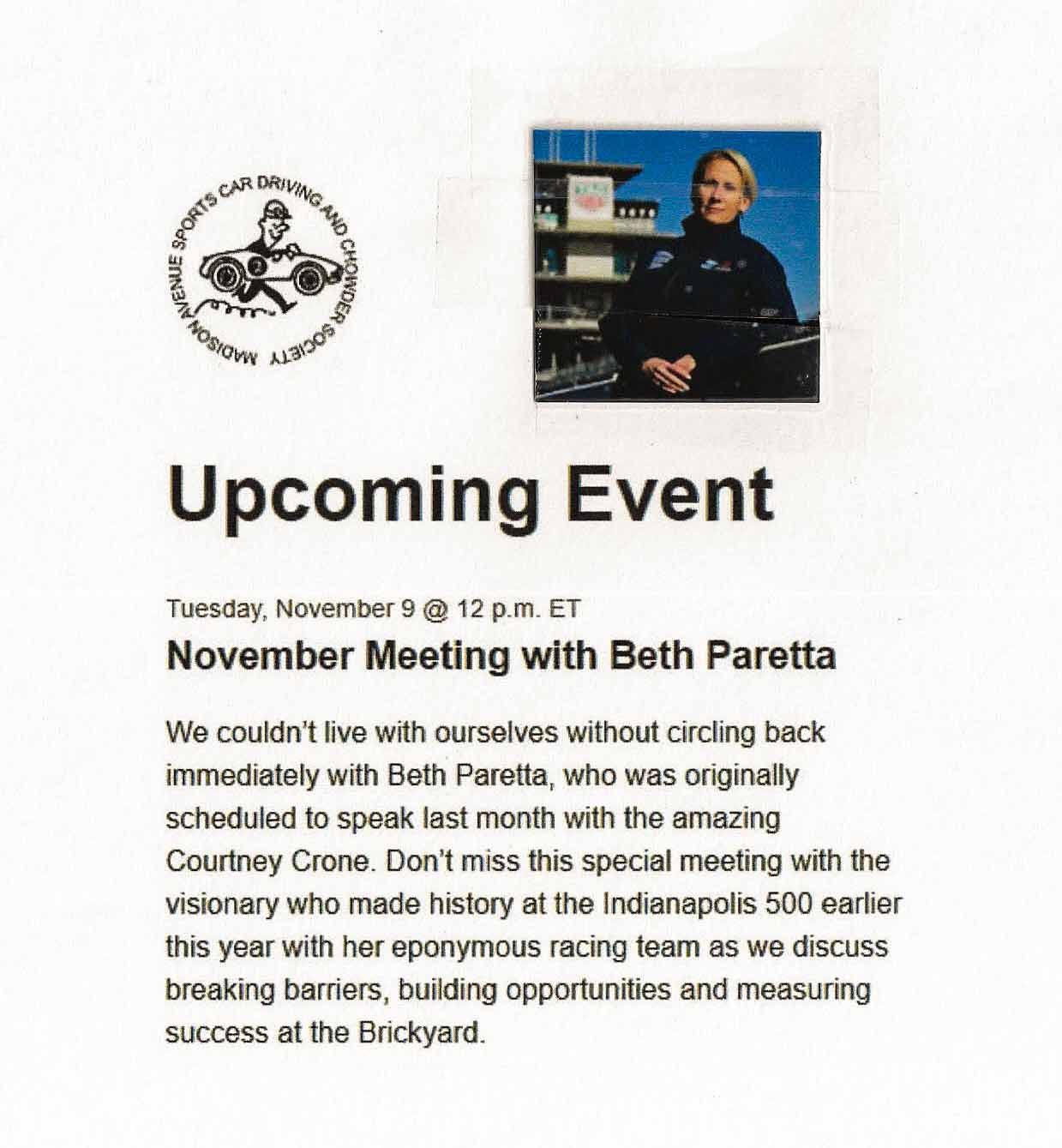 MASCDCS November Meeting with Beth Paretta via Zoom