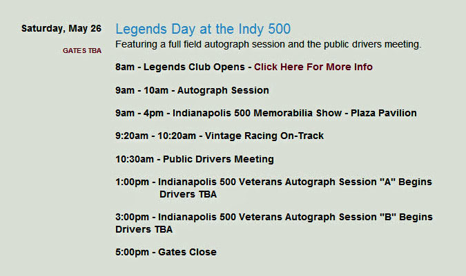 Legends Day at the Indy 500- Indianapolis
