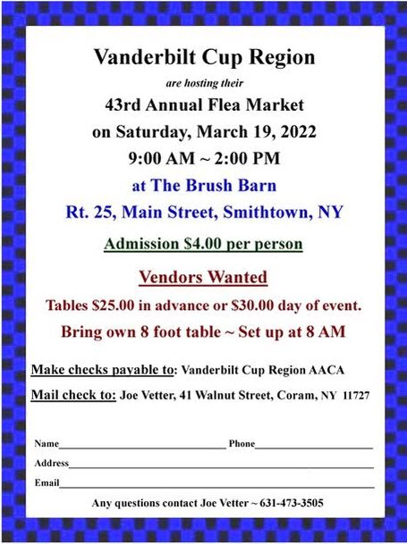 Vanderbilt Cup Region 43rd Annual Flea Market, Smithtown, NY