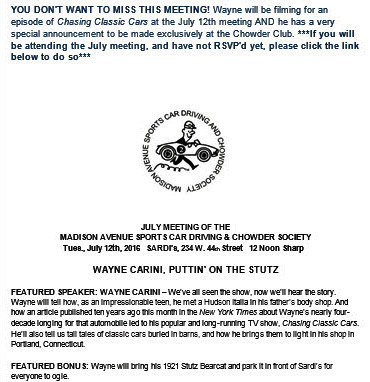 Madison Ave Sports Car Driving & Chowder Society Meeting,&nbsp; New York, NY
