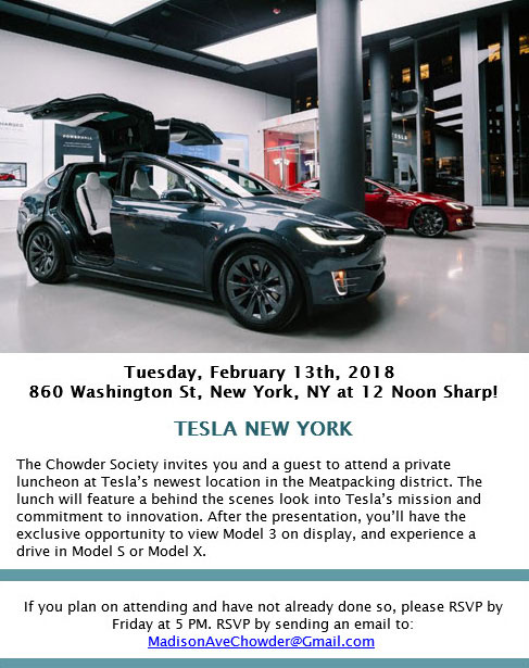 A Visit to Tesla New York, Madison Avenue Chowder Club
