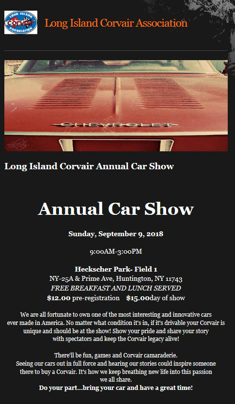 Long Island Corvair Association Annual Car Show, Huntington, NY