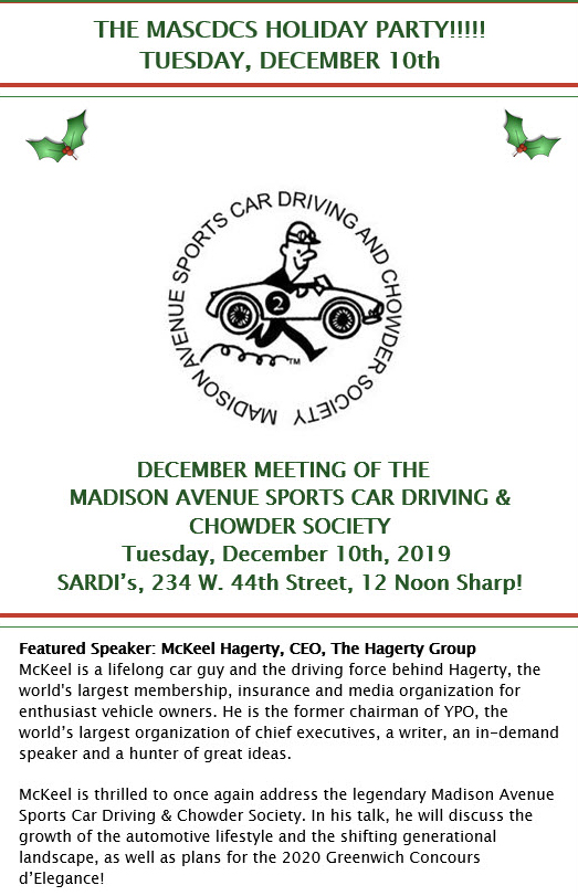 MASCDCS Holiday Party-Madison Avenue Sports Car Driving & Chowder Society, New York City