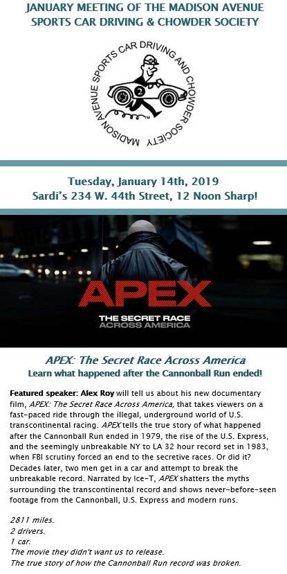 Madison Avenue Sports Car Driving & Chowder Society Meeting, New York, NY