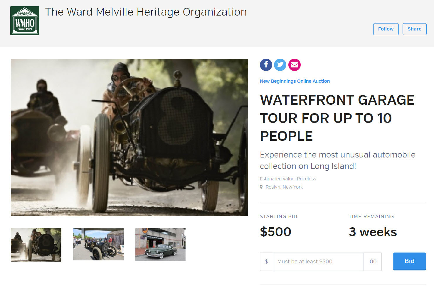 Auction: Waterfront at Roslyn Garage Tour for up to 10 People