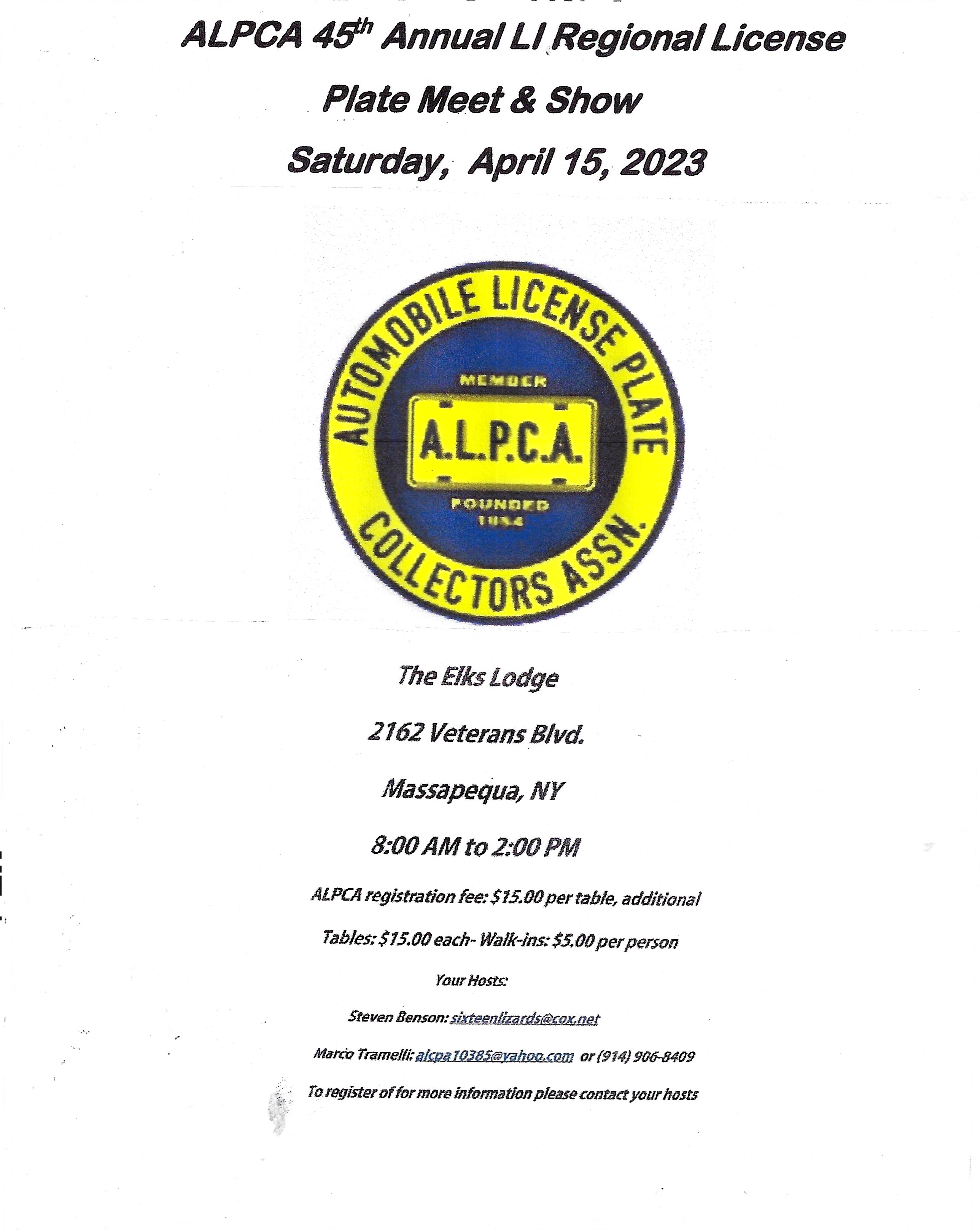ALPCA 45th Annual LI Regional License Plate Meet & Show, Massapequa, NY