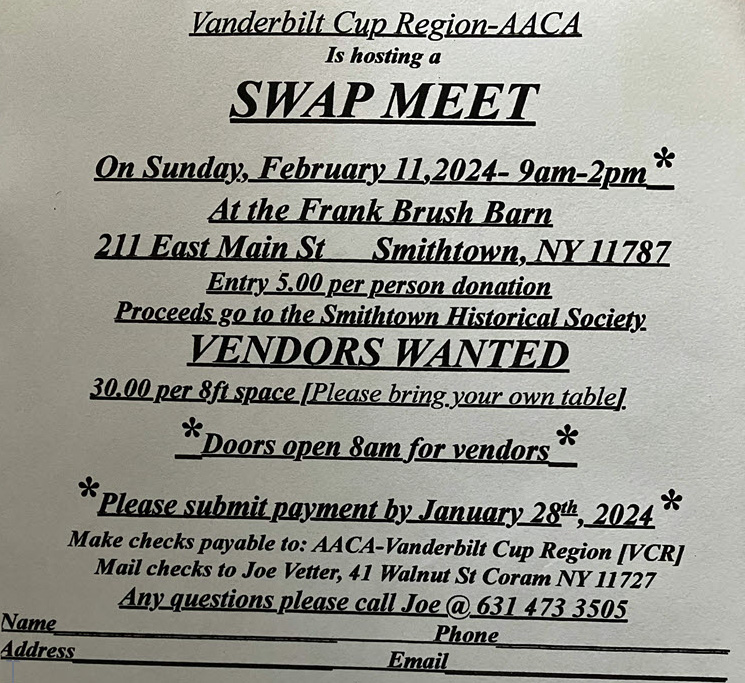 Vanderbilt Cup Region AACA Swap Meet, Smithtown, NY