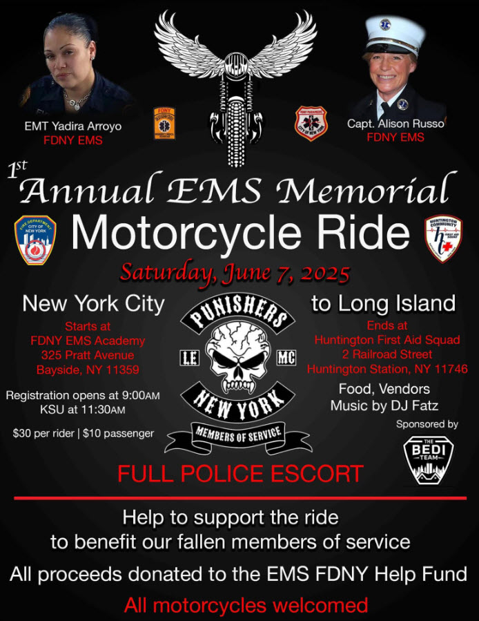 1st Annual EMS Memorial Motorcycle Ride & Meet-up, Bayside, NY