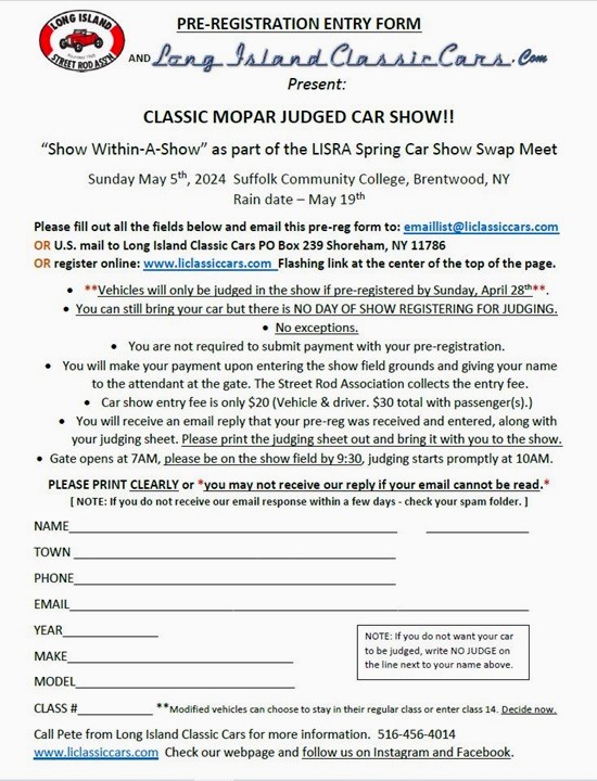 LI Classic Cars Present Classic Mopar Judged Car Show, Brentwood, NY