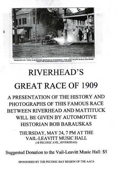 Presentation “Riverhead’s Great Race of 1909”, Riverhead , NY