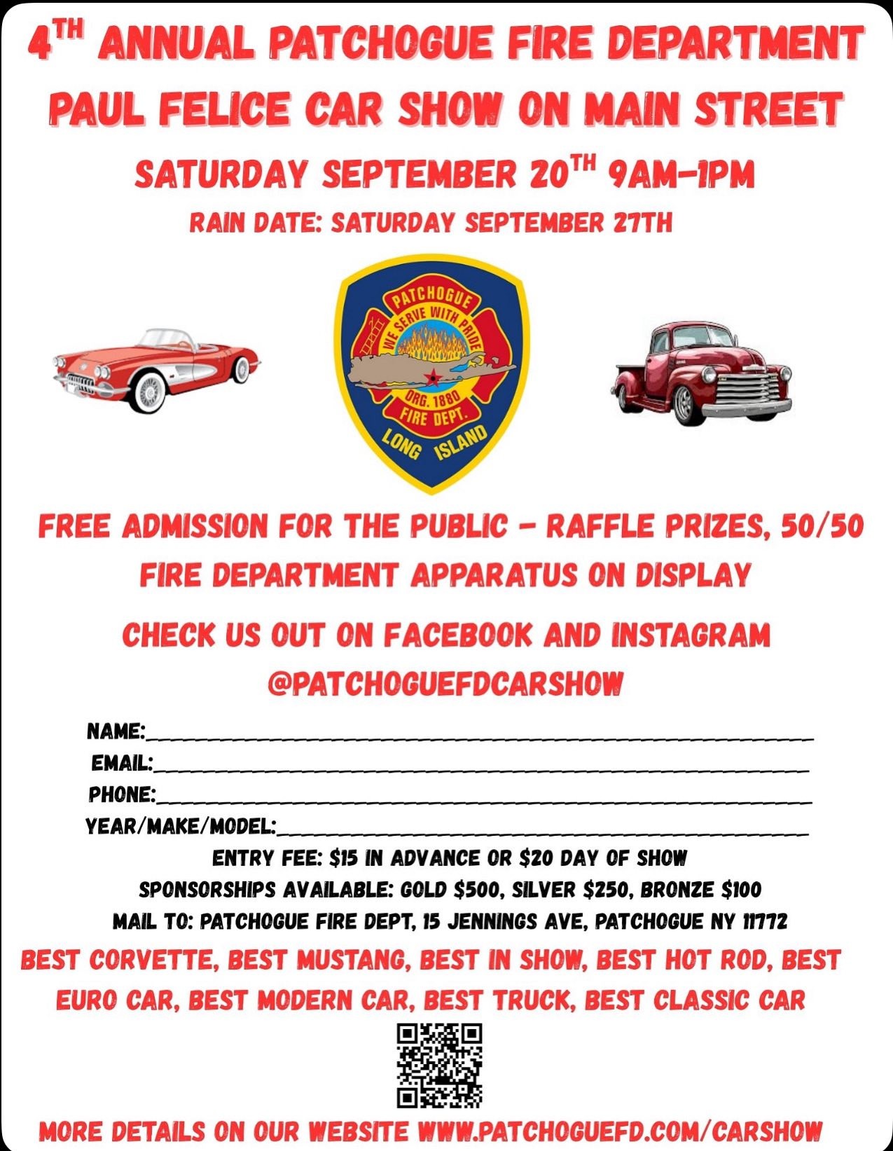 4th Annual Patchogue Fire Department Paul Felice Car Show, Patchogue, NY