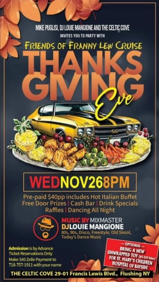 The Friends of Franny Lew Cruise Thanksgiving Eve Celebration, Flushing, NY