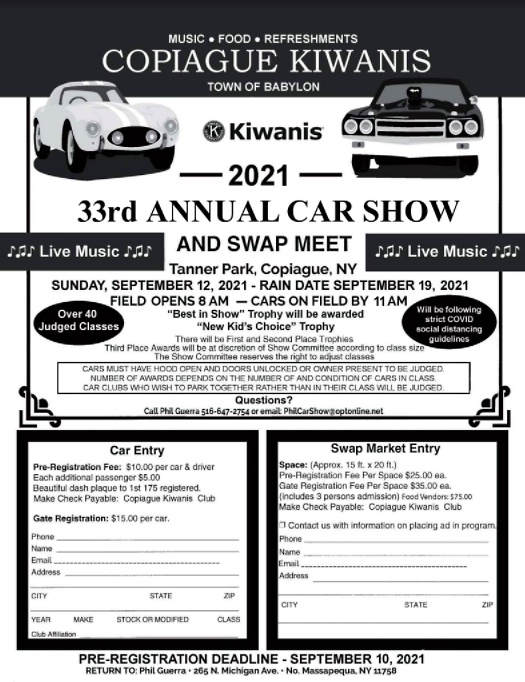 Kiwanis Club of Copiague 33rd Annual Car Show- 2021, Copiague, NY