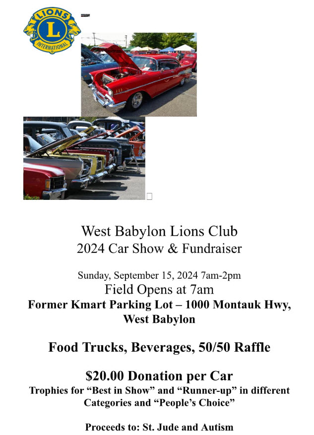 West Babylon Lions Club 2024 Car Show & Fundraiser, West Babylon, NY