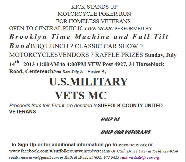 “Kick Stands Up” 50-Mile Motorcycle Ride and Classic Car Show, Centereach, NY