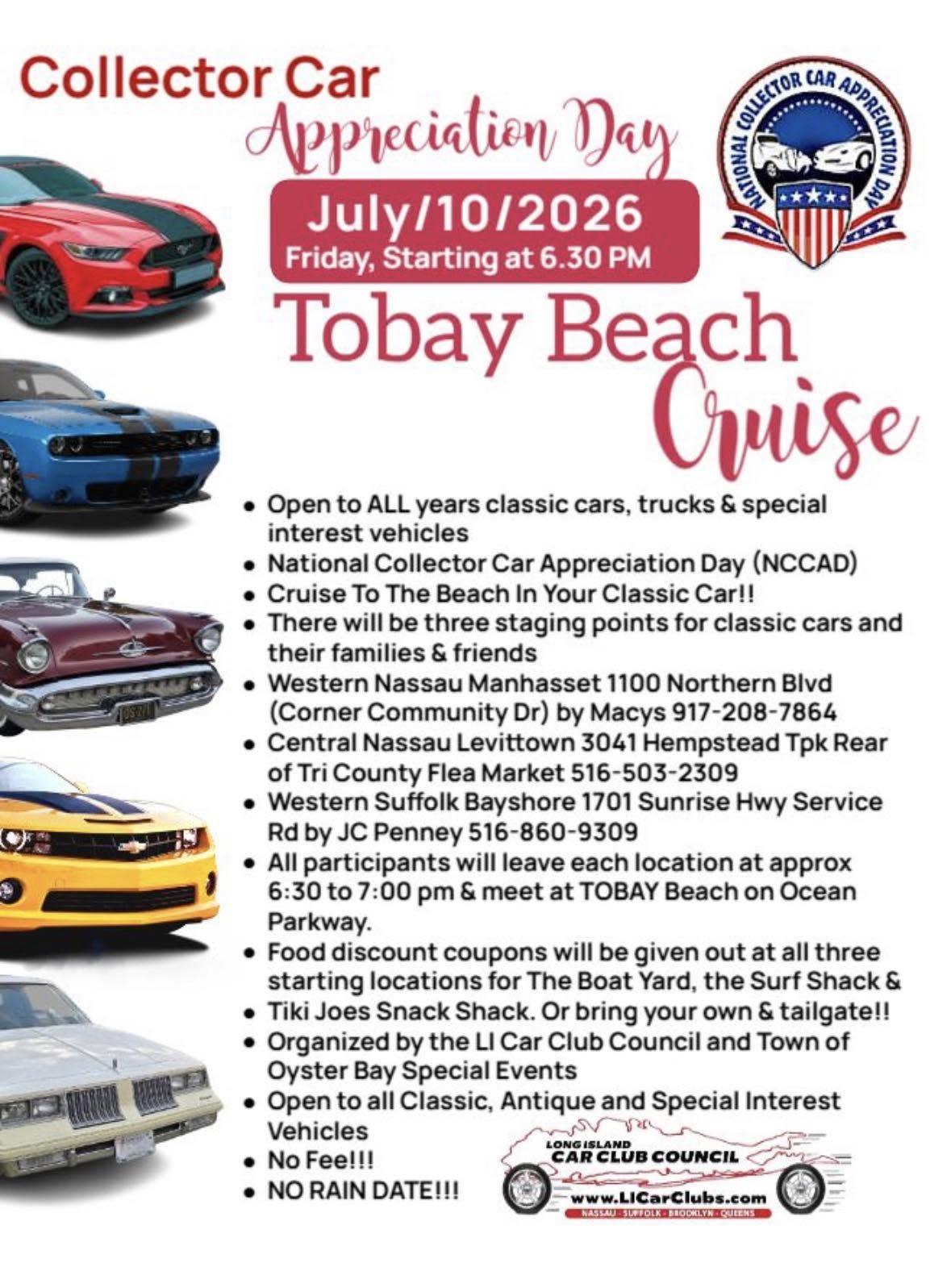 The Collector Car Appreciation Day Tobay Beach Cruise, Tobay Beach, Massapequa, NY