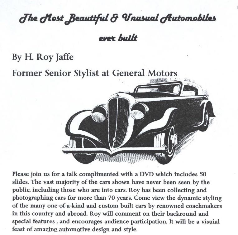 Presentation “The Most Beautiful Cars Ever Built”, Holbrook, NY