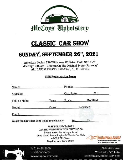 McCoys Upholstery Classic Car Show,&nbsp; Williston Park, NY