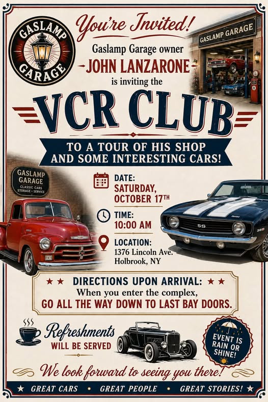 The Gaslight Garage VCR Club Tour and Car Meet. Holbrook, NY