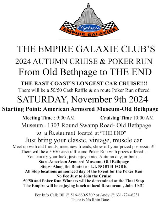 The Empire Galaxie Club’s 2024 Autumn Cruise & Poker Run, Old Bethpage, NY