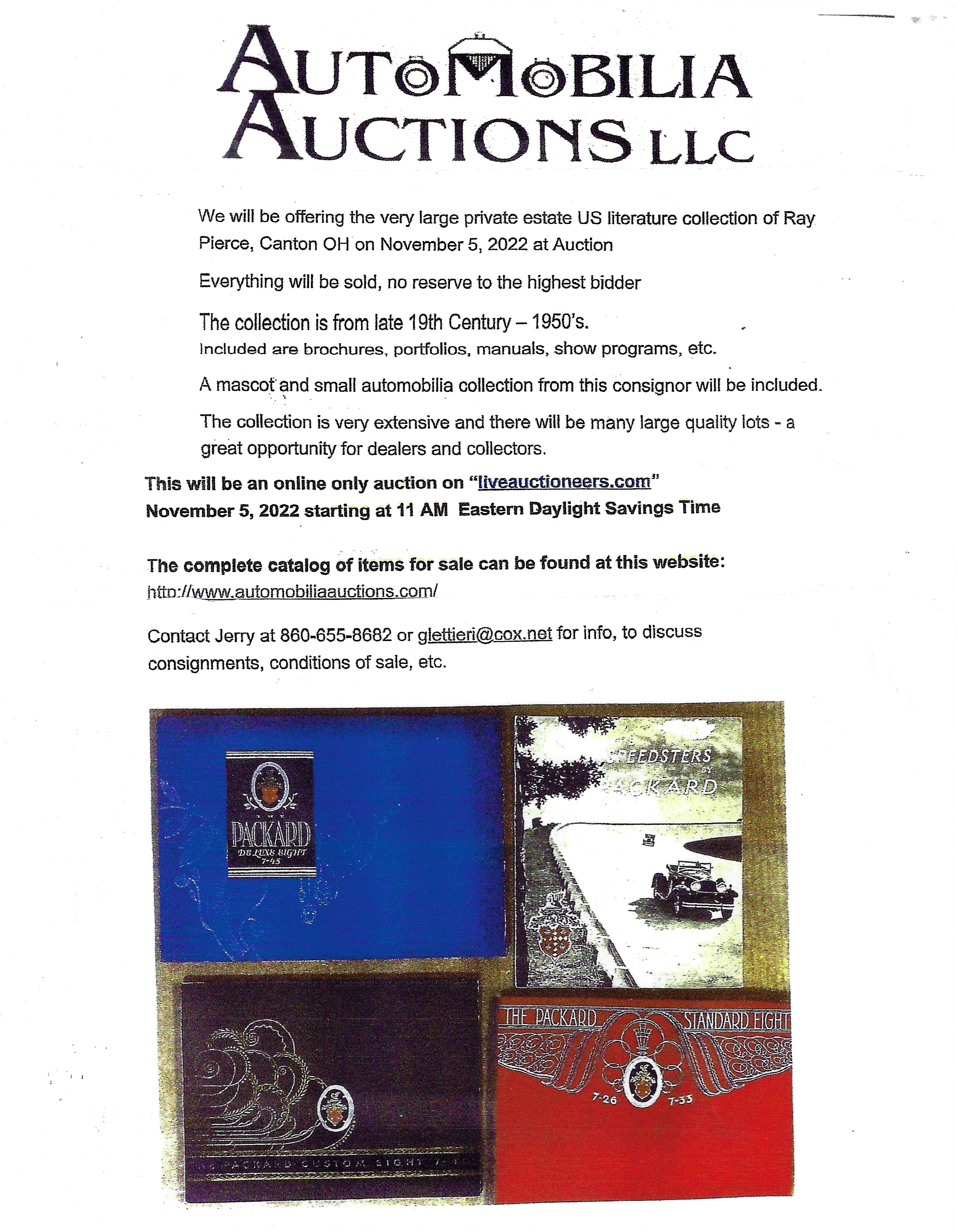 Automobilia Auctions LLC Online Auction of Ray Pierce Collection, Rocky Hill, CT.
