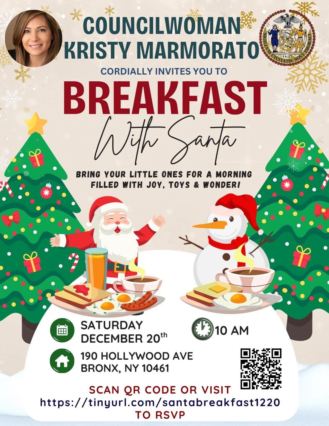 Councilwoman Kristy Marmorato Breakfast with Santa, Bronx, NY