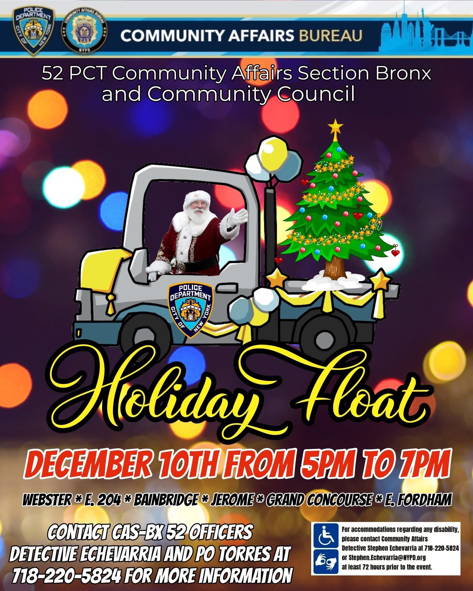 NYPD 52 PCT Community Affairs Bureau & Council Holiday Float, Bronx, NY