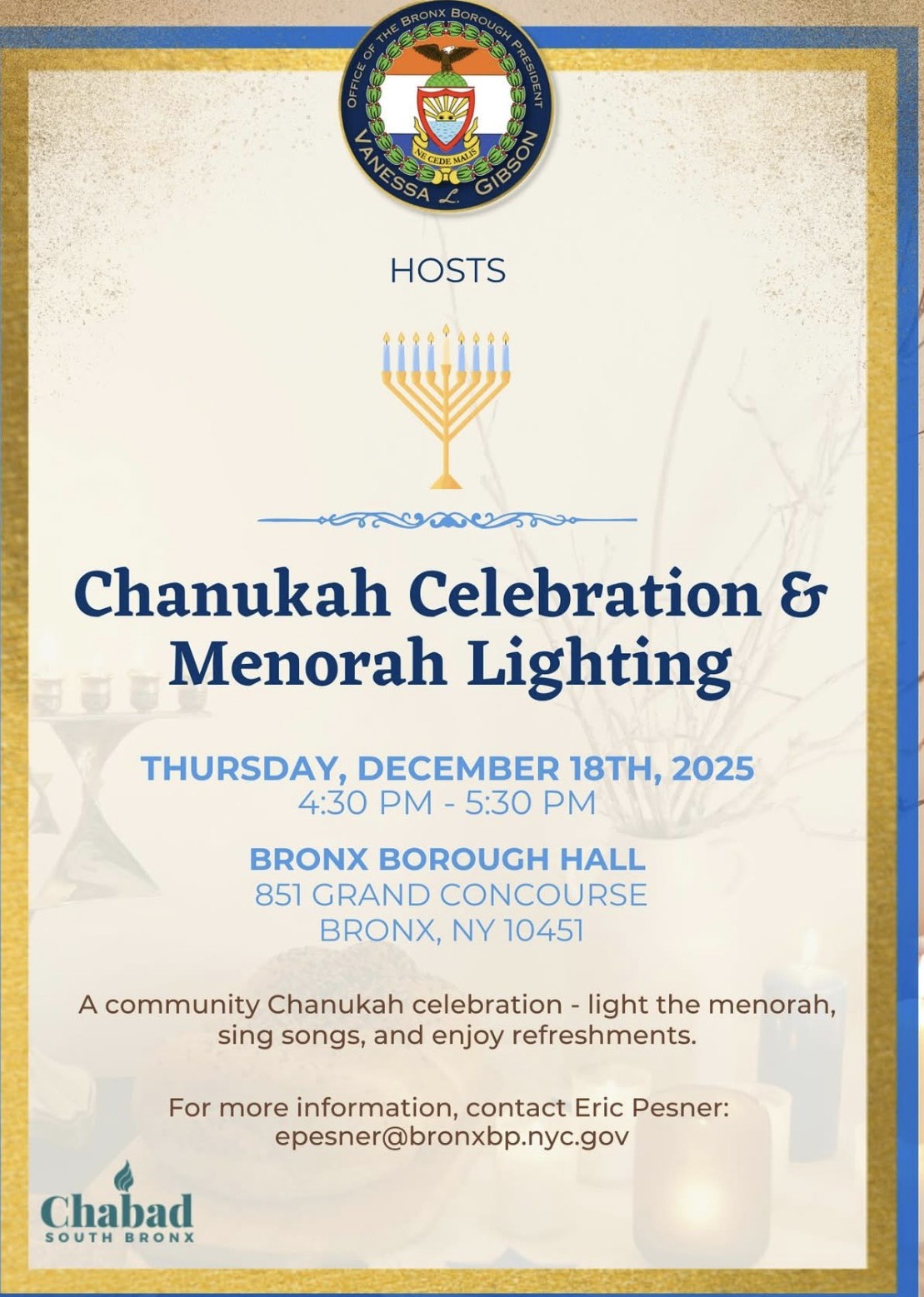 Chanukah Celebration & Menorah Lighting, Bronx, NY