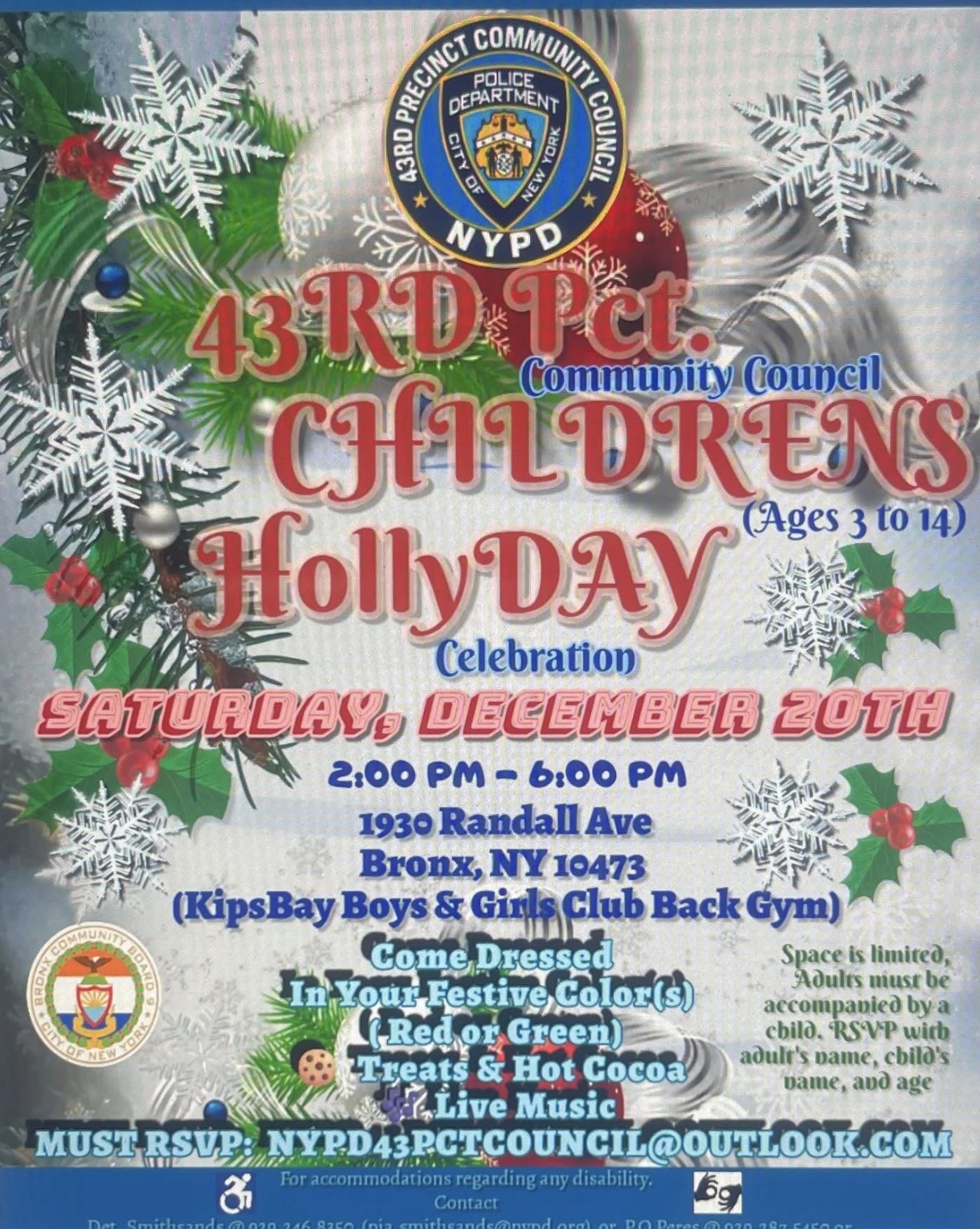 NYPD 43rd Precinct Community Council Children’s Holly Day, Bronx, NY