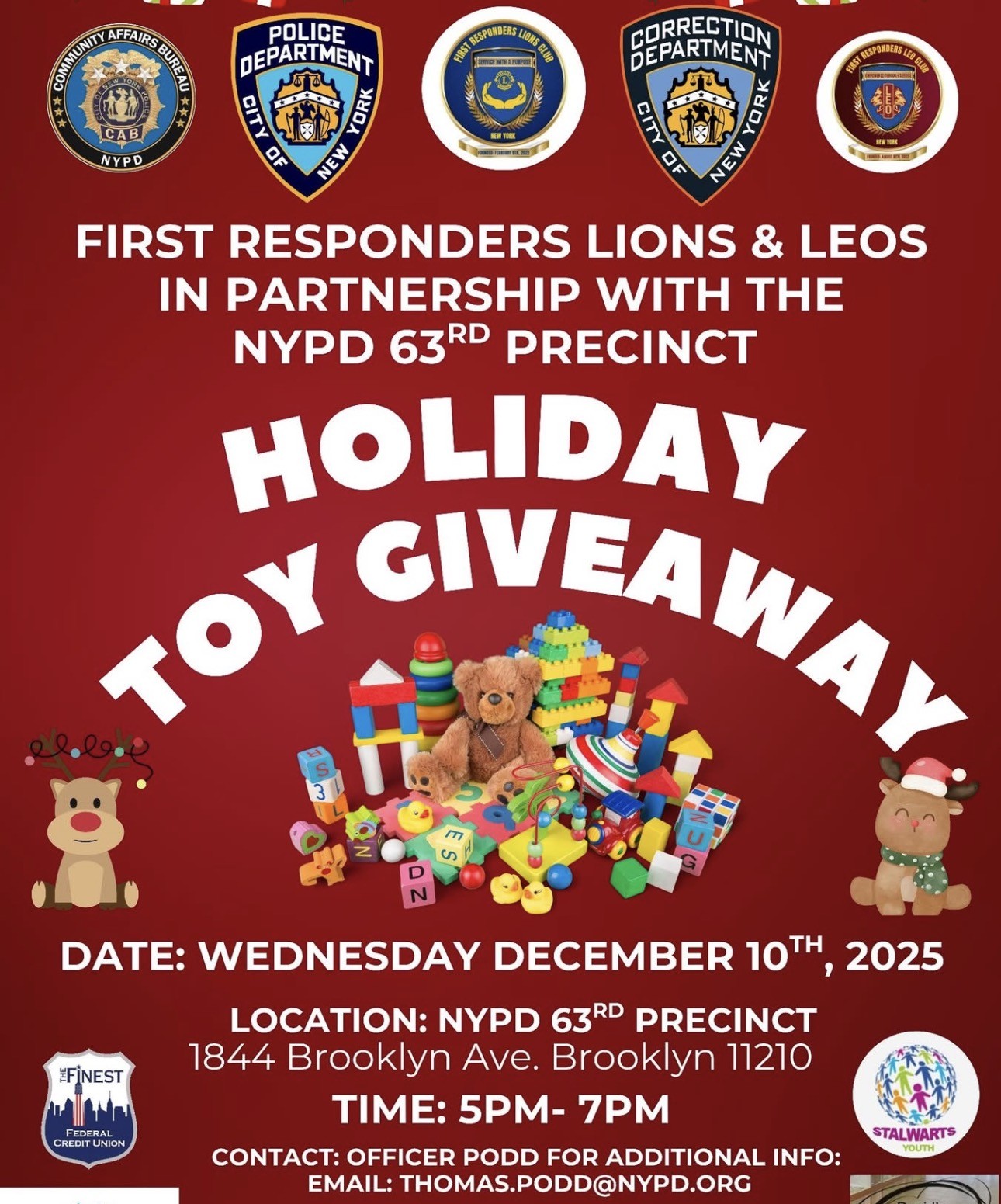 NYPD 63rd PCT First Responders Lions & Leos, Holiday Toy Giveaway, Brooklyn, NY