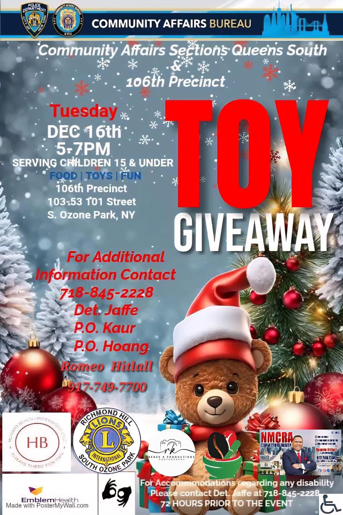 NYPD 106th PCT Toy Giveaway, South Ozone Park, NY