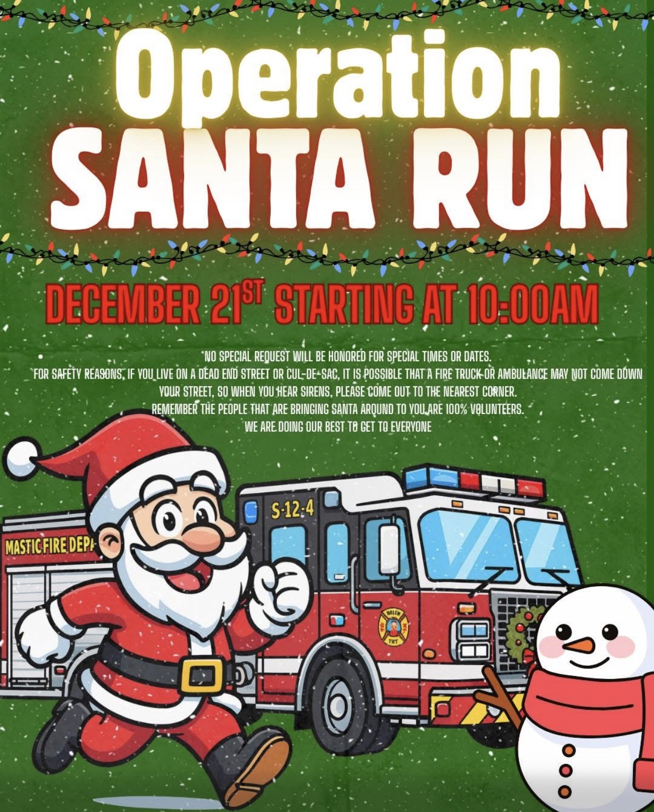The Mastic Fire Department Operation Santa Run, Mastic, NY