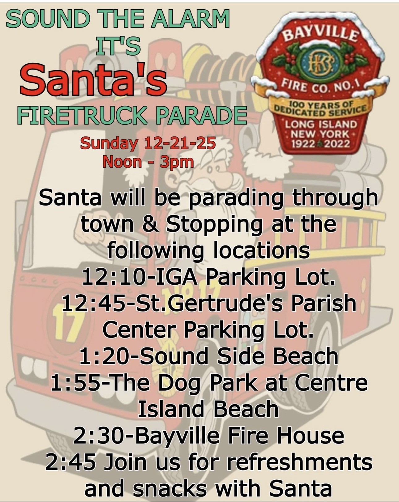 The Bayville Fire Department Co. 1 Santa’s Fire Truck Parade, Bayville, NY