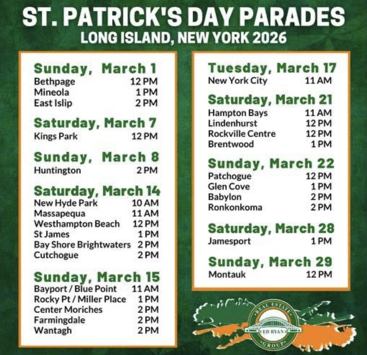St. Patrick’s Day Parade Listings, Long Island NY
