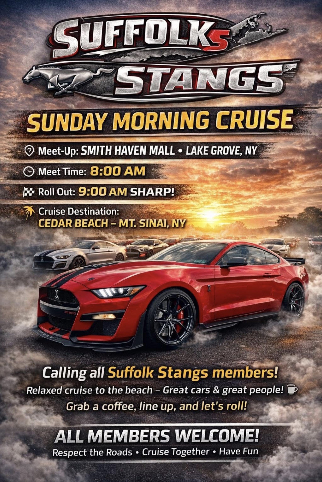 Suffolk Stang Car Club Sunday Morning Cruise, Lake Grove, NY