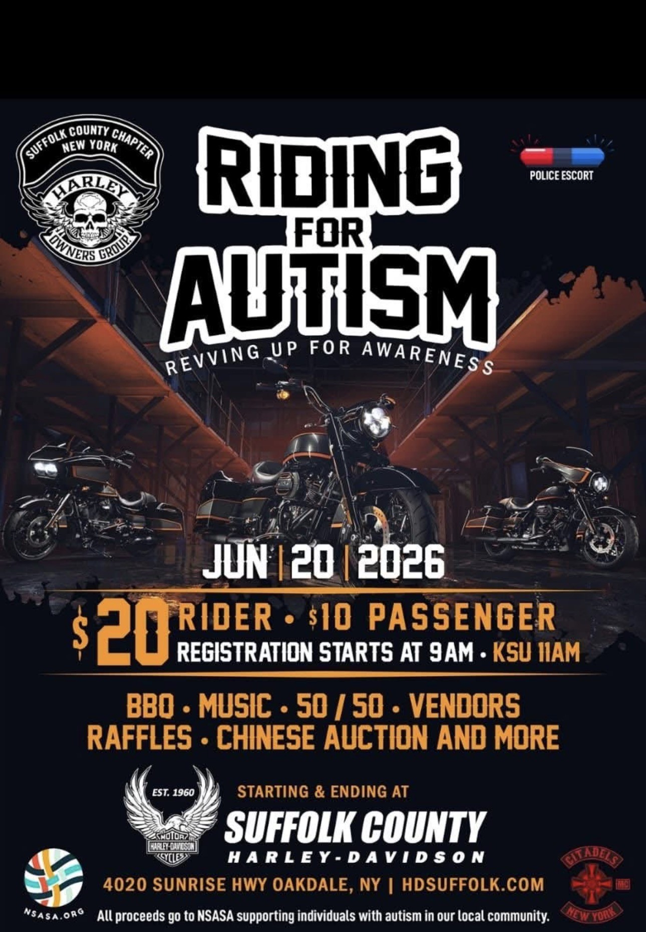 Suffolk County Chapter NY Harley Owners Group Autism Awareness Ride, Oakdale, NY