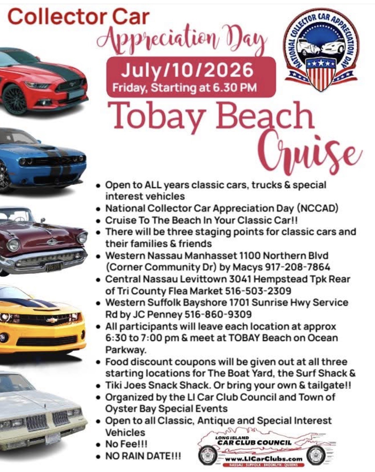 The Collector Car Appreciation Day Tobay Beach Cruise, Tobay Beach, Massapequa, NY