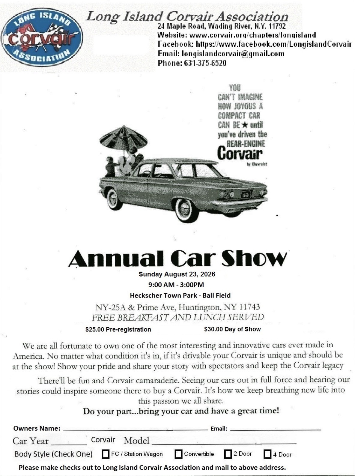 The LI Corvair Association’s Annual Car Show, Huntington, NY