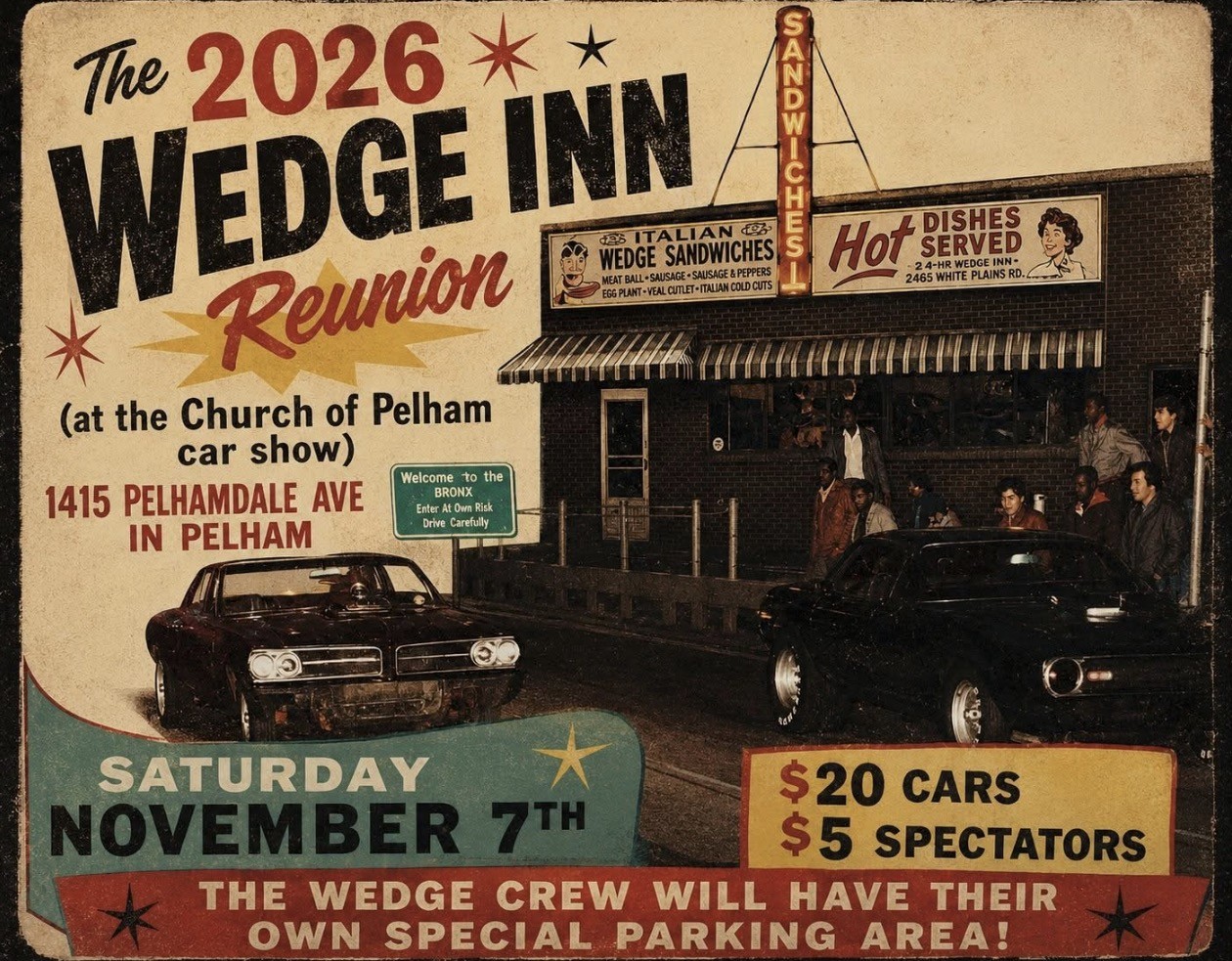 The 2026 Wedge Inn Reunion & Car Show, Pelham, Bronx, NY