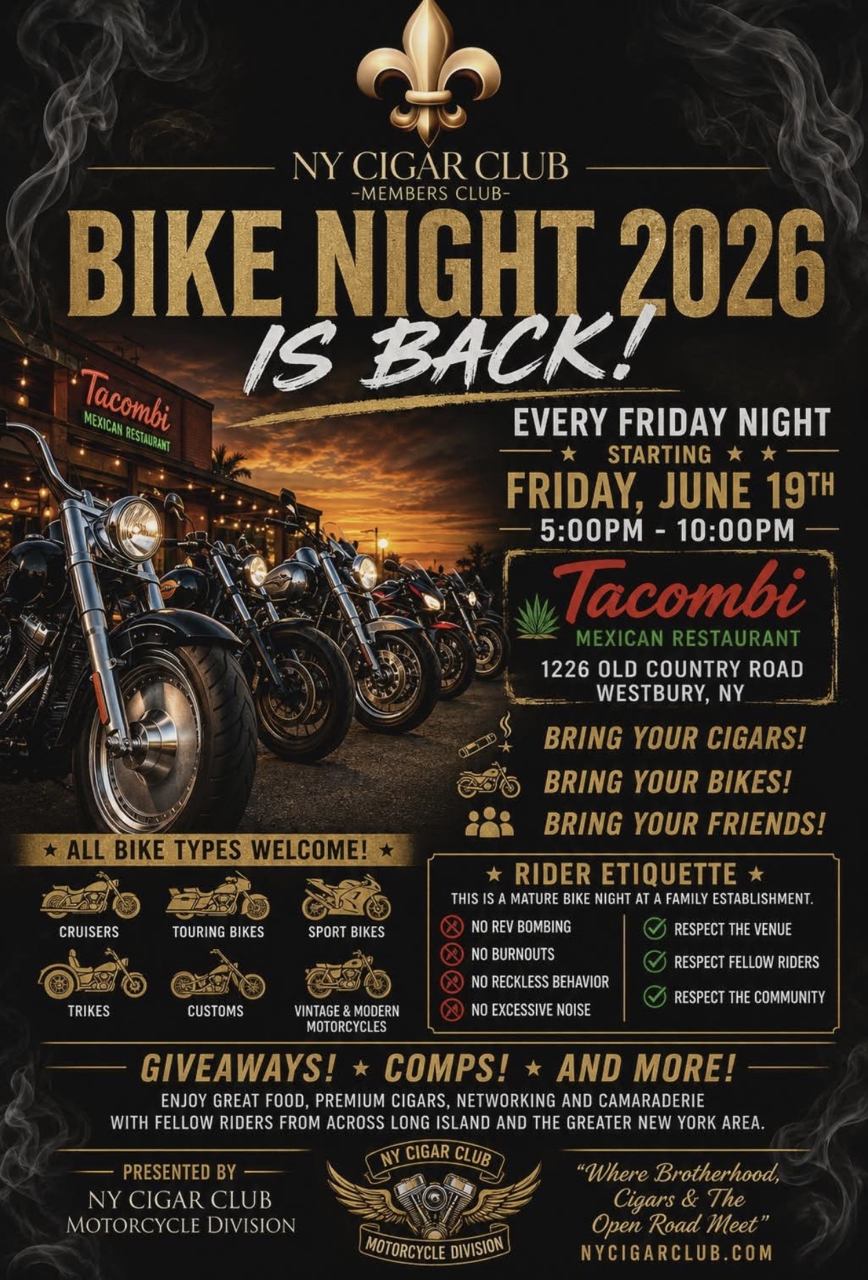 The NY Cigar Club’s Bike Night 2026, Westbury, NY