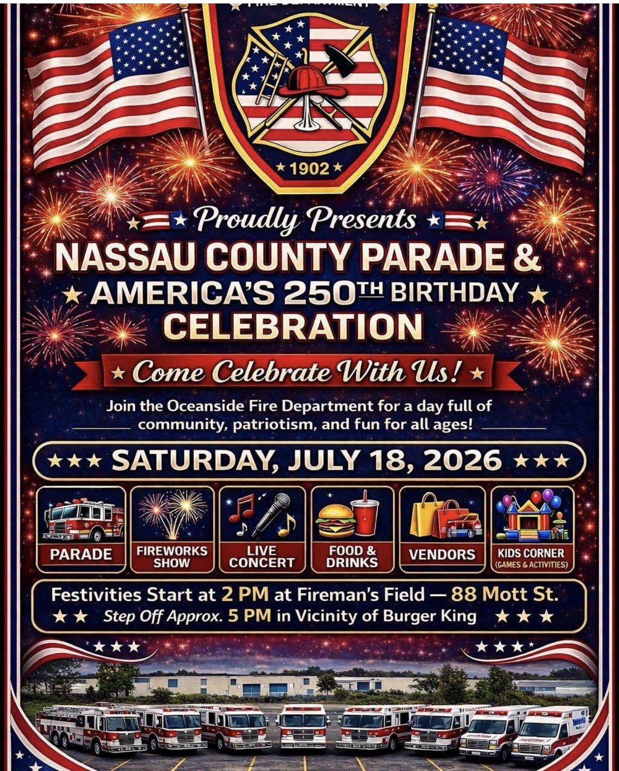 The Nassau County Parade & America’s 250th Birthday Celebration, Oceanside, NY