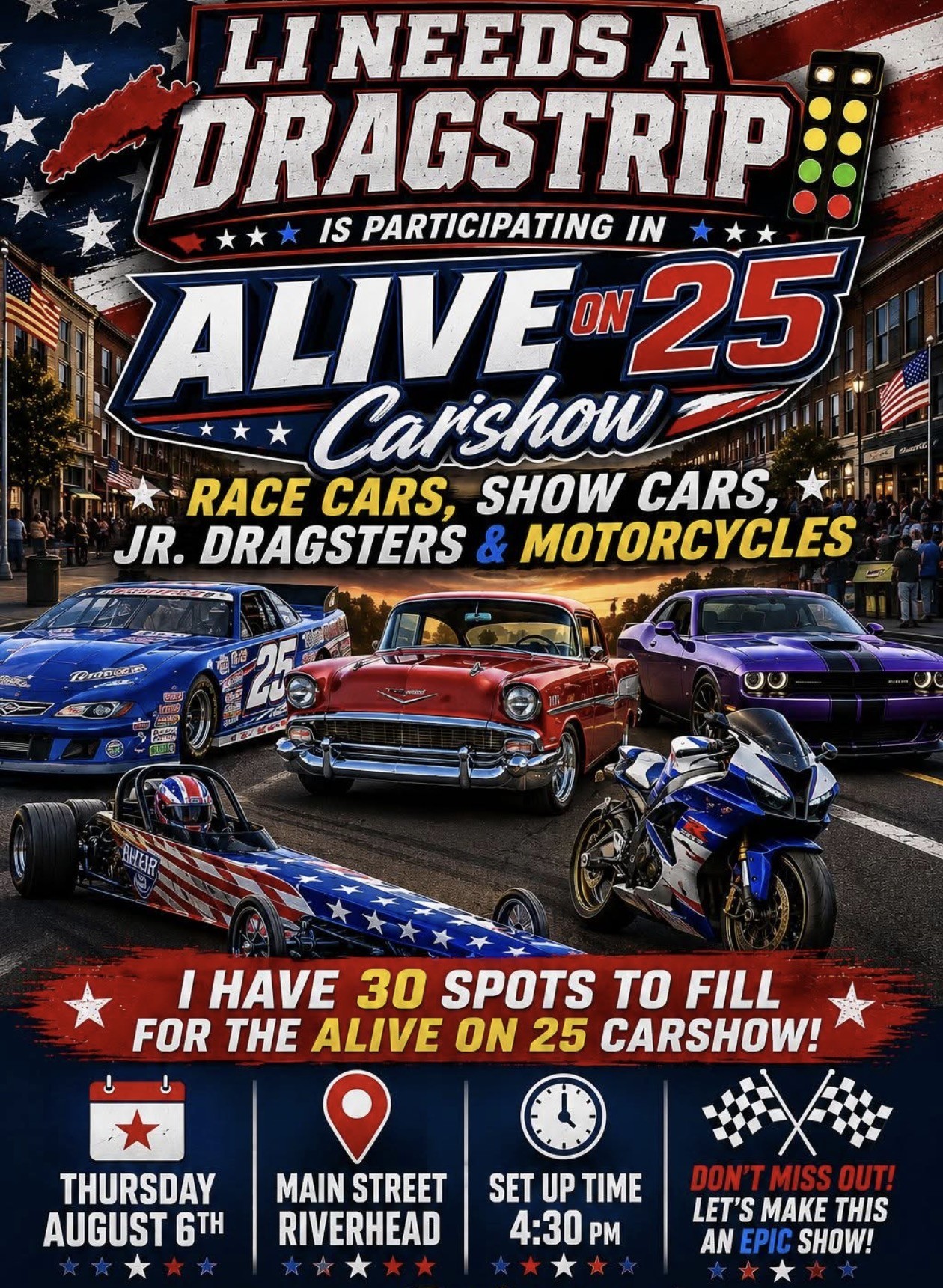 Long Island Needs a Dragstrip Alive on 25 Car Show, Riverhead, NY