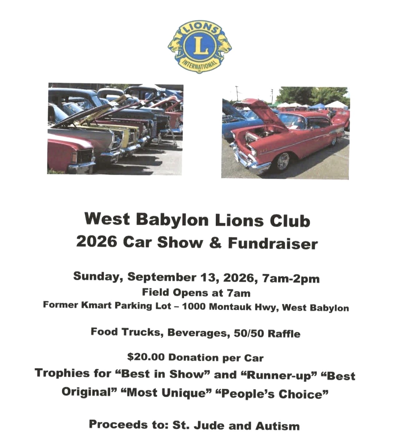 The West Babylon Lions Club 2026 Car Show & Fundraiser, West Babylon, NY
