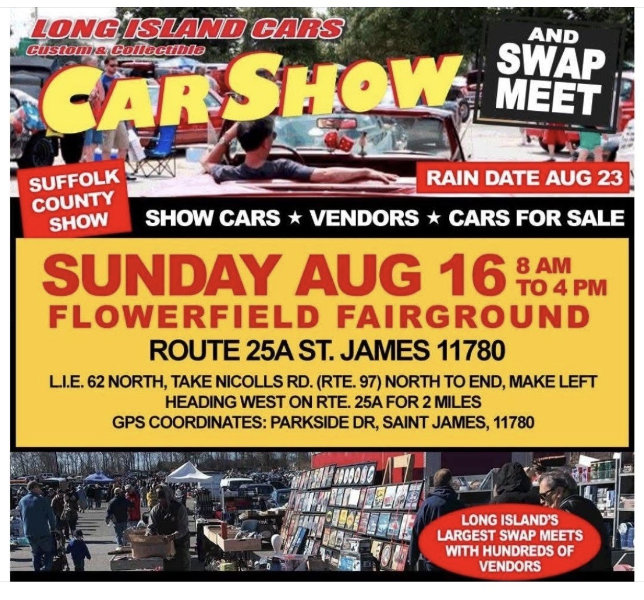 The Long Island Cars presents the Car Show & Swap Meet, St. James, NY