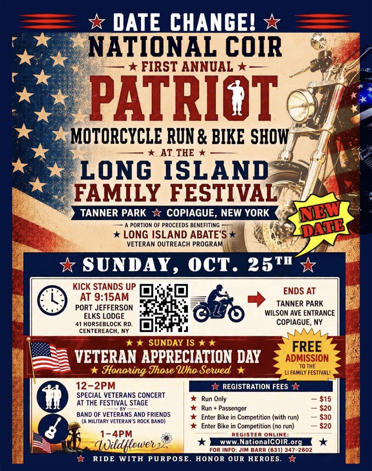 The National Coir 1st Annual Patriot Motorcycle Run & Show, Copiague, NY-Postponed until Sunday, October 25, 2026
