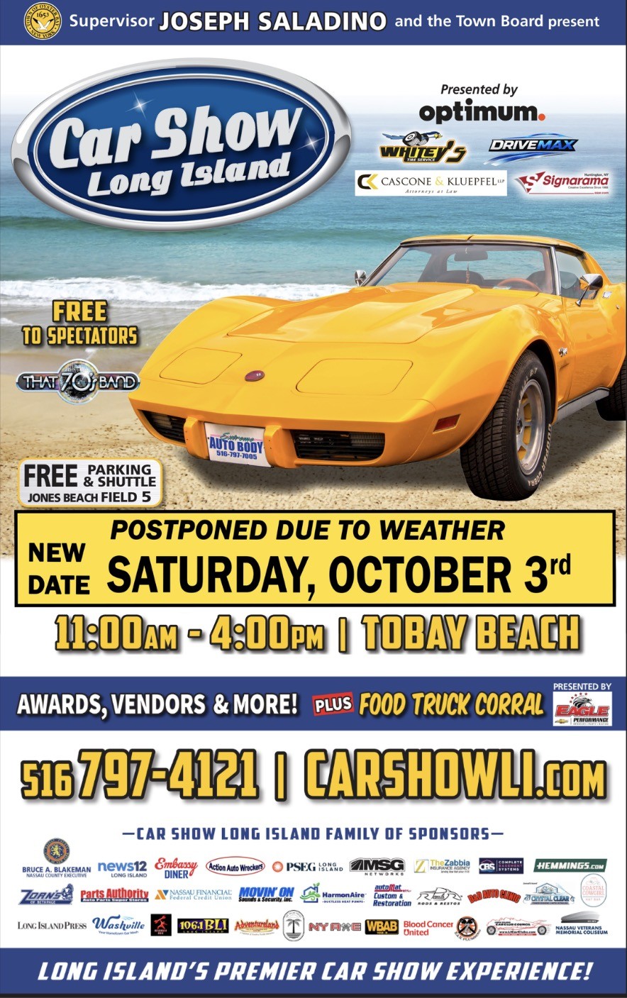 Car Show Long Island Fall Classic at Tobay Beach, Massapequa, NY- Postponed until Saturday 10/3/2026