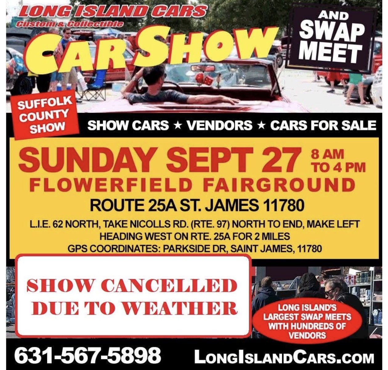 Long Island Cars presents it’s Car Show & Swap Meet, St. James, NY-Canceled due to weather