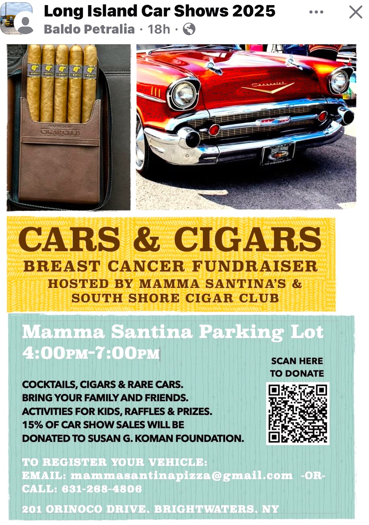 Cars & Cigars Breast Caner Car Show Fundraiser, Brightwaters, NY