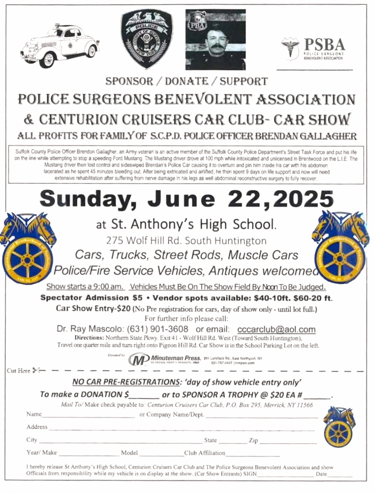 The PSBA & Centurion Cruisers Car Club Car Show Fundraiser, Huntington Station, NY